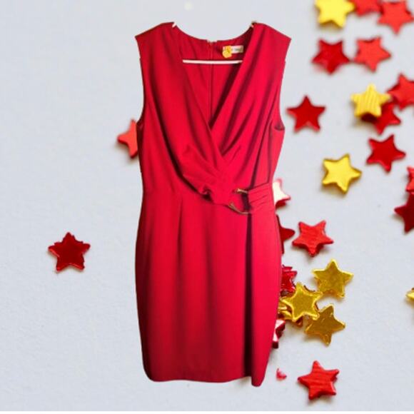 Calvin Klein 8 sleeveless lined red ruched front great quality woman's dress. - Picture 1 of 1
